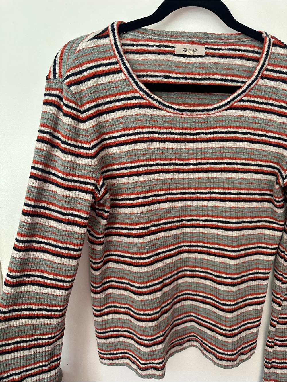 Madewell Striped Ribbed Long Sleeve Top - Red, Gray, Navy, Cream - Picture 3 of 8